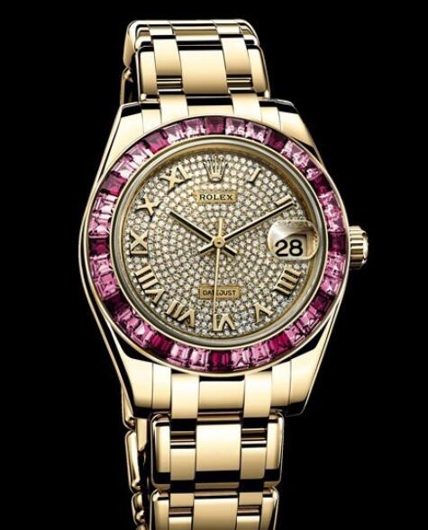 Replica Rolex Watch Rolex Datejust Pearlmaster 34 Oyster Perpetual 81348 SARO - 72848 Yellow Gold - Diamonds and Sapphires